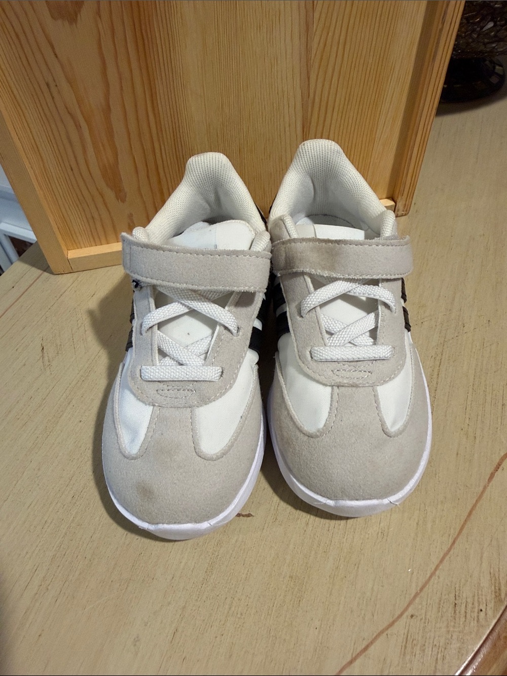 adidas Kids White and Light Gray Velcro Strap Sneakers